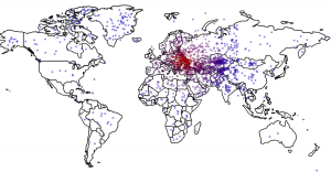Each dot is a respondent's guess as to the location of Ukraine. Eeesh.